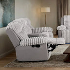FM64004GY 2 pc Dionysus two tone grey wde channel fabric sofa and love seat with recliner ends cup console USB charging