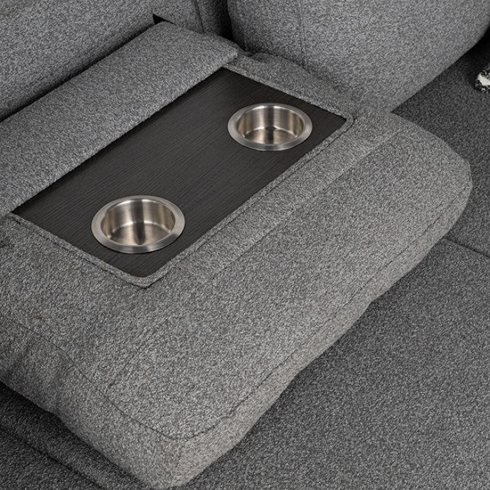 FM64005GY-LC 2 pc Chatham grey fabric 93" sectional sofa set with storage chaise pop up sleep area and storage arms