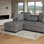 FM64005GY-LC 2 pc Chatham grey fabric 93" sectional sofa set with storage chaise pop up sleep area and storage arms