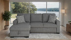 FM64005GY-LC 2 pc Chatham grey fabric 93" sectional sofa set with storage chaise pop up sleep area and storage arms