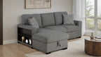 FM64005GY-LC 2 pc Chatham grey fabric 93" sectional sofa set with storage chaise pop up sleep area and storage arms