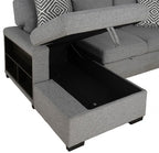 FM64005GY-LC 2 pc Chatham grey fabric 93" sectional sofa set with storage chaise pop up sleep area and storage arms