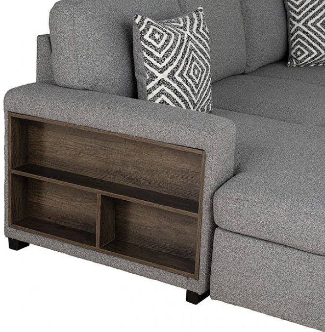 FM64005GY-LC 2 pc Chatham grey fabric 93" sectional sofa set with storage chaise pop up sleep area and storage arms