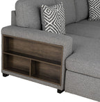 FM64005GY-LC 2 pc Chatham grey fabric 93" sectional sofa set with storage chaise pop up sleep area and storage arms