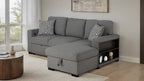 FM64005GY-RC 2 pc Chatham grey fabric 93" sectional sofa set with storage chaise pop up sleep area and storage arms