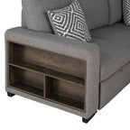 FM64005GY-RC 2 pc Chatham grey fabric 93" sectional sofa set with storage chaise pop up sleep area and storage arms