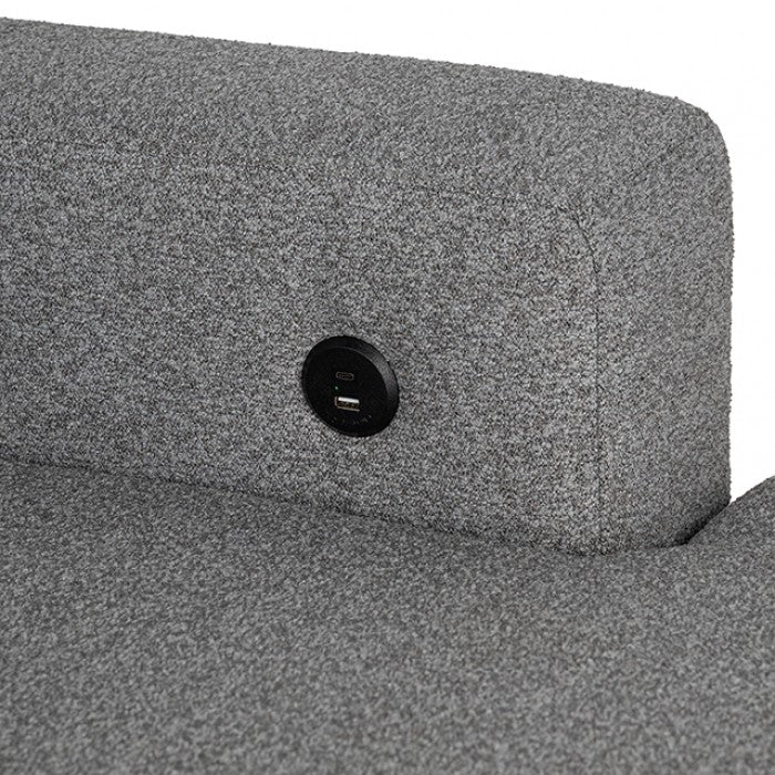 FM64005GY-RC 2 pc Chatham grey fabric 93" sectional sofa set with storage chaise pop up sleep area and storage arms