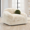 FM64006BG-CH-SW Darwen sand furry fabric swivel rounded design accent chair with pillow