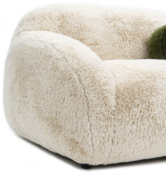 FM64006BG-SL 2 pc Darwen sand beige furry fabric rounded design sofa and love seat set with pillows