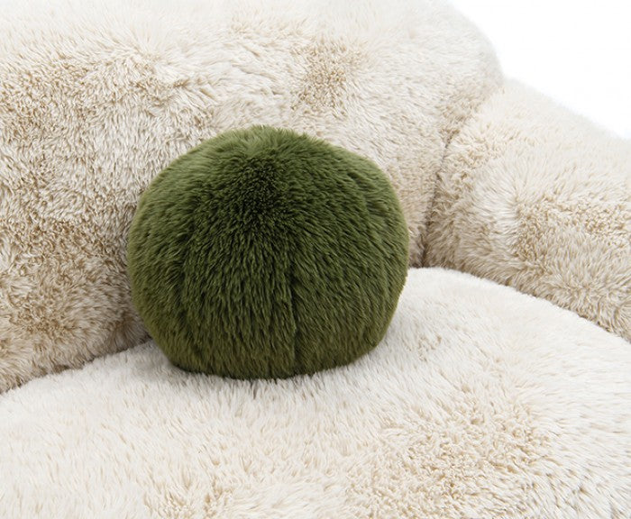 FM64006BG-SL 2 pc Darwen sand beige furry fabric rounded design sofa and love seat set with pillows