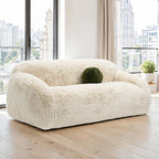 FM64006BG-SL 2 pc Darwen sand beige furry fabric rounded design sofa and love seat set with pillows