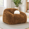 FM64006BR-CH-SW Darwen camel brown furry fabric swivel rounded design accent chair with pillow