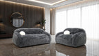 FM64006DG-SL 2 pc Darwen dark grey furry fabric rounded design sofa and love seat set with pillows