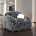 FM64006DG-CH-SW Darwen dark grey furry fabric swivel rounded design accent chair with pillow