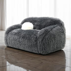 FM64006DG-SL 2 pc Darwen dark grey furry fabric rounded design sofa and love seat set with pillows