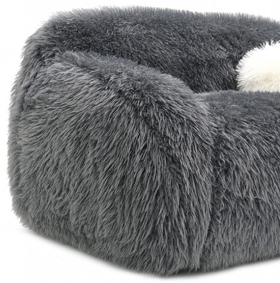 FM64006DG-SL 2 pc Darwen dark grey furry fabric rounded design sofa and love seat set with pillows