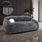 FM64006DG-SL 2 pc Darwen dark grey furry fabric rounded design sofa and love seat set with pillows