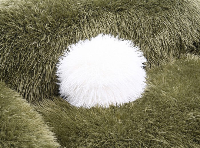 FM64006GR-SL 2 pc Darwen green furry fabric rounded design sofa and love seat set with pillows