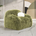 FM64006GR-CH-SW Darwen green furry fabric swivel rounded design accent chair with pillow