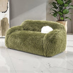 FM64006GR-SL 2 pc Darwen green furry fabric rounded design sofa and love seat set with pillows