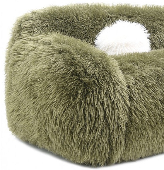 FM64006GR-SL 2 pc Darwen green furry fabric rounded design sofa and love seat set with pillows