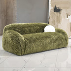 FM64006GR-SL 2 pc Darwen green furry fabric rounded design sofa and love seat set with pillows