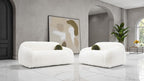 FM64006WH-SL 2 pc Darwen white furry fabric rounded design sofa and love seat set with pillows