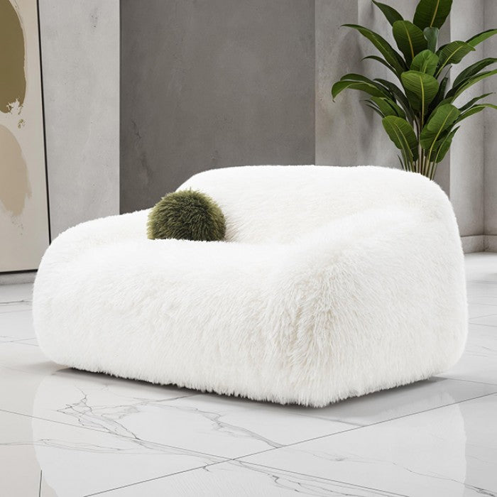 FM64006WH-SL 2 pc Darwen white furry fabric rounded design sofa and love seat set with pillows