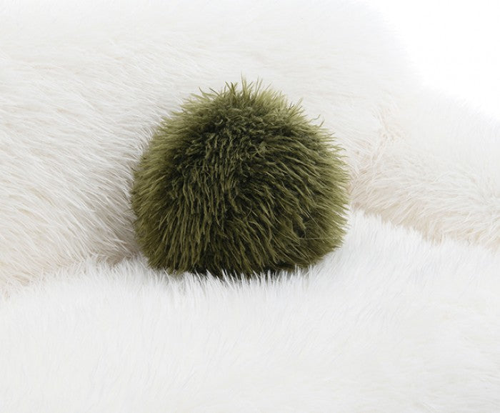 FM64006WH-SL 2 pc Darwen white furry fabric rounded design sofa and love seat set with pillows