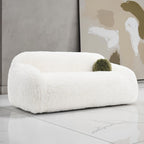 FM64006WH-SL 2 pc Darwen white furry fabric rounded design sofa and love seat set with pillows