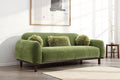 FM64007GR Mellone olive green chenille fabric rounded design sofa with faux fur pillows