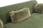 FM64007GR Mellone olive green chenille fabric rounded design sofa with faux fur pillows