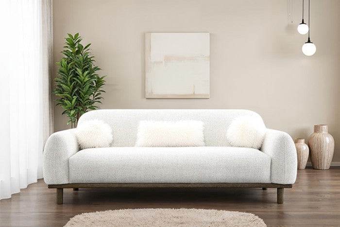 FM64007LG Mellone oat chenille fabric rounded design sofa with faux fur pillows
