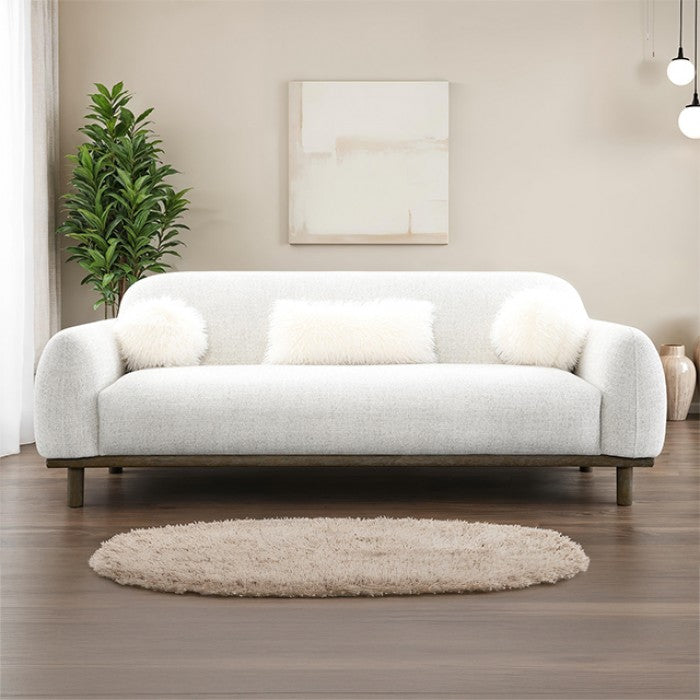 FM64007LG Mellone oat chenille fabric rounded design sofa with faux fur pillows