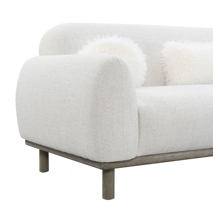 FM64007LG Mellone oat chenille fabric rounded design sofa with faux fur pillows