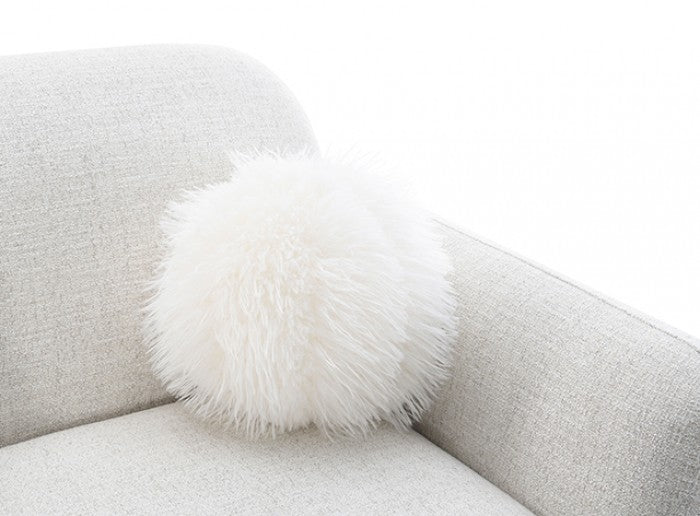 FM64007LG Mellone oat chenille fabric rounded design sofa with faux fur pillows