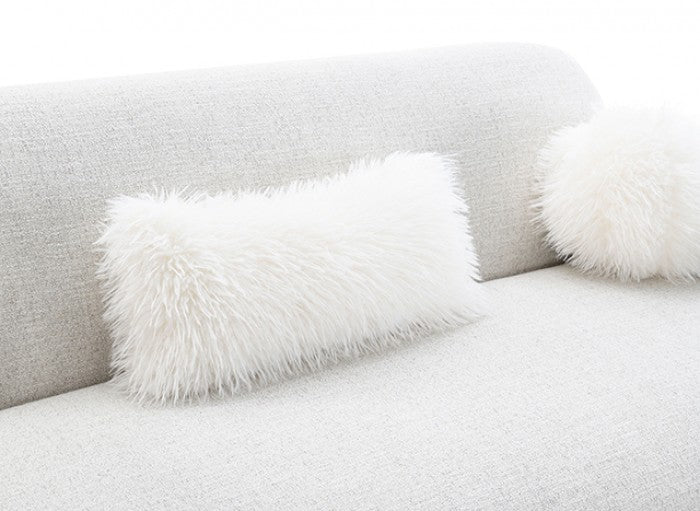 FM64007LG Mellone oat chenille fabric rounded design sofa with faux fur pillows