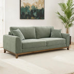 FM64008GR-2PC 2 pc Watton olive green fabric warm walnut finish wood trim sofa and love seat set
