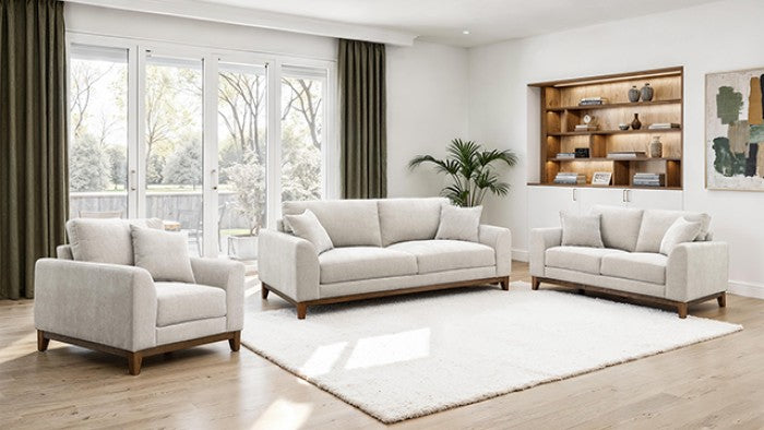 Watton Light Grey Fabric 2-Piece Sofa & Love Seat Set with Warm Walnut Finish Wood Trim – FM64008TP-2PC