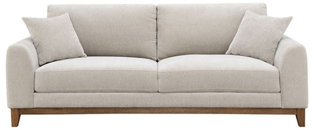 FM64008TP-2PC 2 pc Watton light grey fabric warm walnut finish wood trim sofa and love seat set