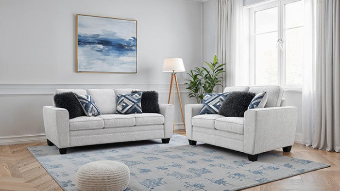FM64009LG-2PC 2 pc Enea light grey woven chenille fabric sofa and love seat set multi color throw pillows