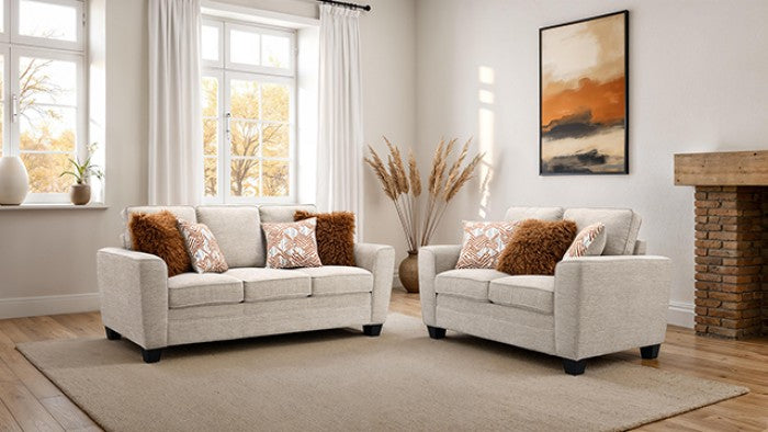 FM64009TP-2PC 2 pc Enea taupe woven chenille fabric sofa and love seat set multi color throw pillows