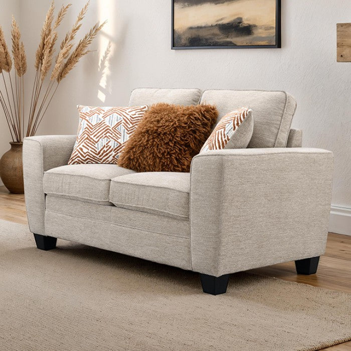 FM64009TP-2PC 2 pc Enea taupe woven chenille fabric sofa and love seat set multi color throw pillows
