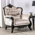FM65001ES-CH Acapulco off white patterned fabric traditional chair with black wood trim