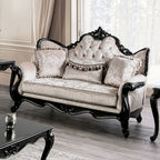 Acapulco Off White Patterned Fabric Traditional Sofa and Love Seat Set with Black Wood Trim – FM65001ES