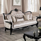 Acapulco Off White Patterned Fabric Traditional Sofa and Love Seat Set with Black Wood Trim – FM65001ES