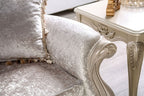 FM65001WH 2 pc Acapulco off white patterned fabric traditional sofa and love seat set with wood trim