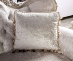 FM65001WH 2 pc Acapulco off white patterned fabric traditional sofa and love seat set with wood trim
