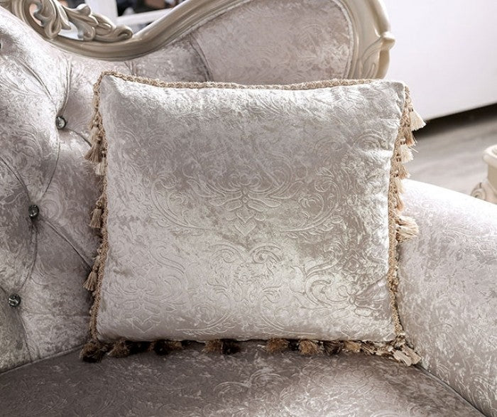 FM65001WH 2 pc Acapulco off white patterned fabric traditional sofa and love seat set with wood trim