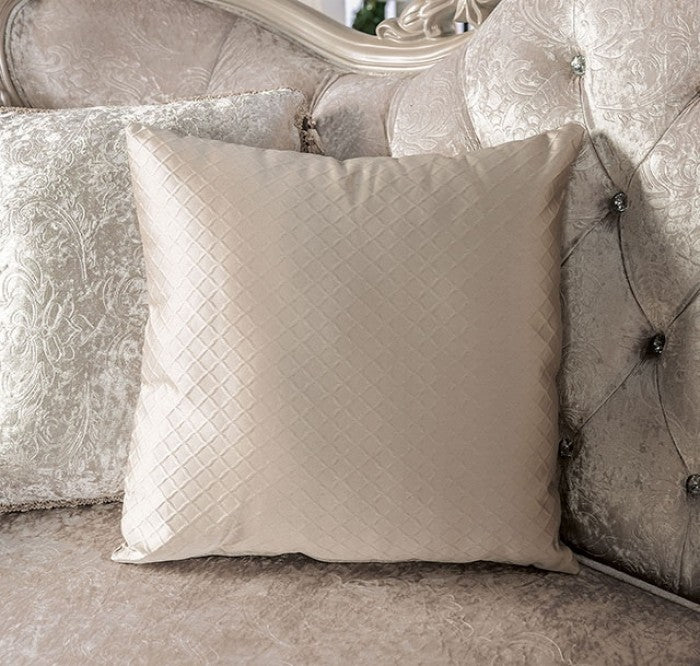 FM65001WH 2 pc Acapulco off white patterned fabric traditional sofa and love seat set with wood trim